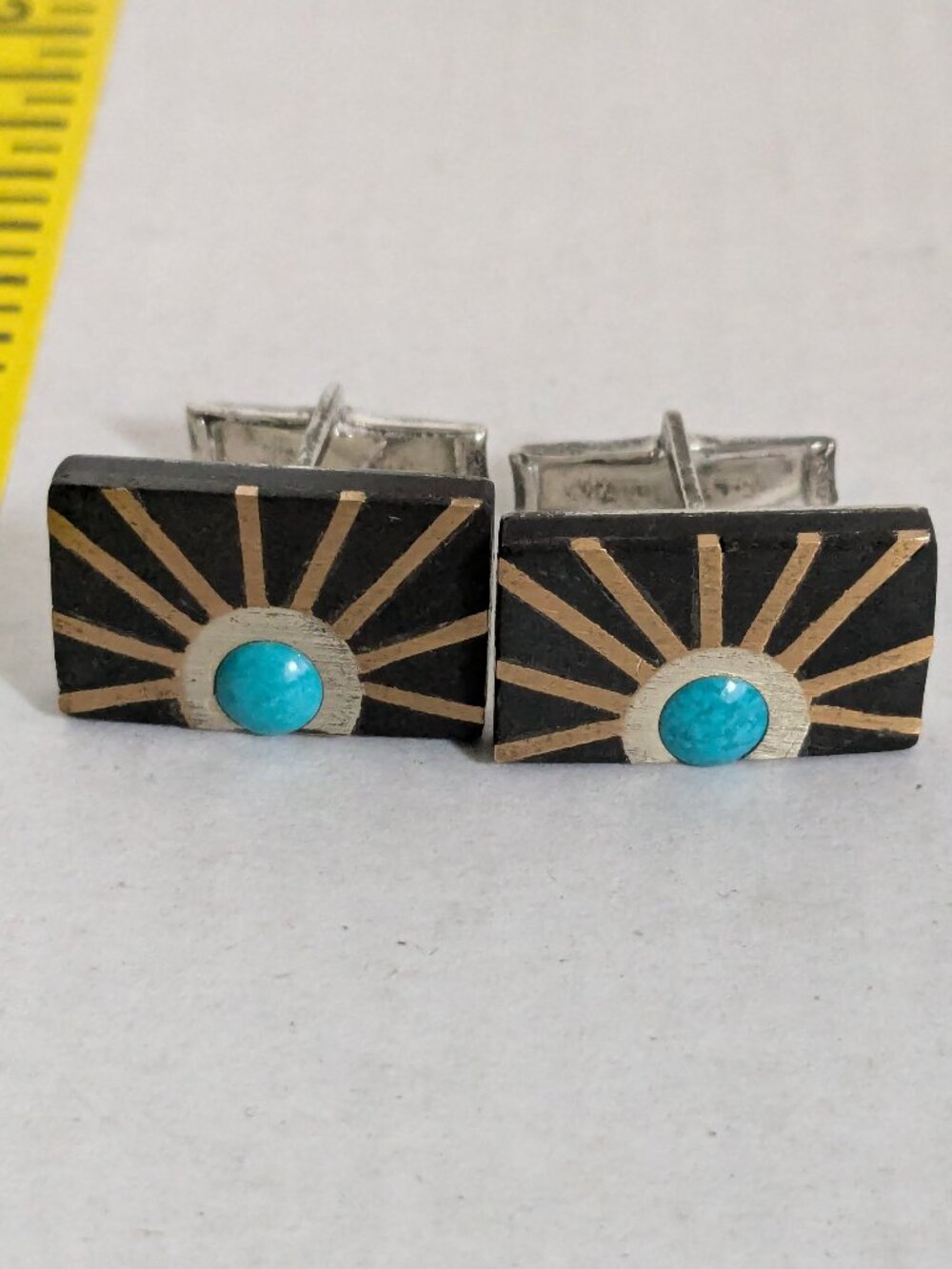 Vintage Tono Cecilia Piedra Negra Mexico T288 Modernist Turquoise Sun Cufflinks